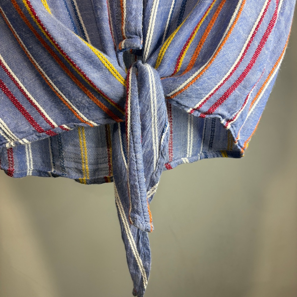 BP Nordstrom Tie Front Chambray Striped Short Sleeve Blouse - Picture 6 of 12